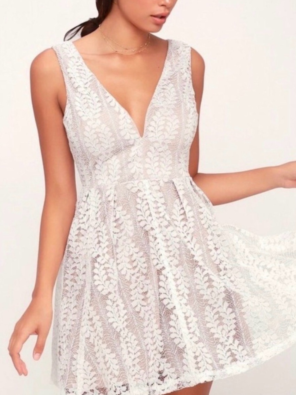 Lulu's All of My Heart White Lace Dress Size Small
